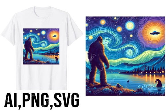 Funny Bigfoot Starry Night: A Playful T-Shirt Graphics Asset